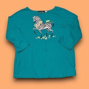 Bob Mackie Zebra Graphic Top Size Small Kitsch Eclectic Art to Wear